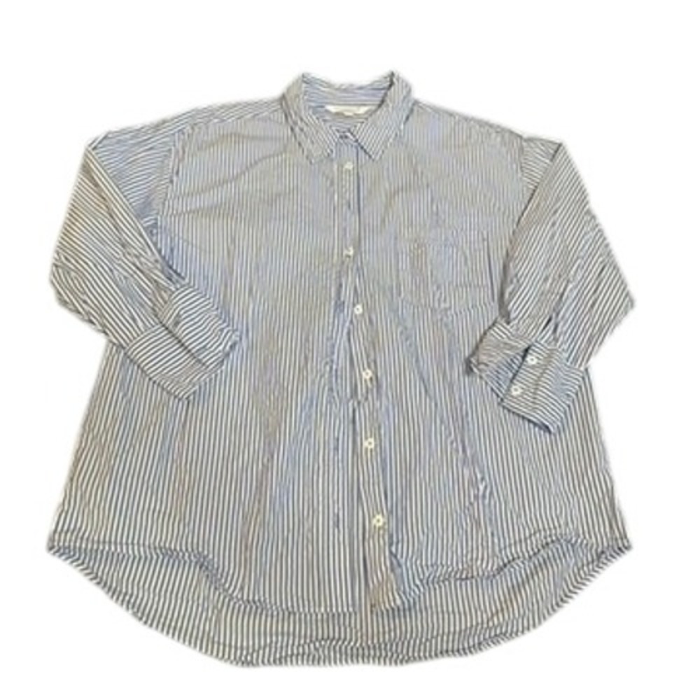 Liverpool Los Angeles Blue White Striped Button Down Shirt Womens Large L